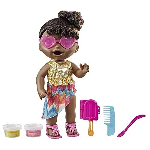 Baby Alive Sunshine Snacks Doll Eats and Poops Summer Themed Waterplay Baby Doll Ice Pop Mold Toy for Kids Ages 3 and Up Black Hair Imported Products from USA iBhejo