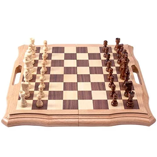 15.6 inches Magnetic Wooden Chess Set, Handheld Style Chess Board Game Sets with Game Pieces Storage Slots - 2 Extra Queens - retailer Gift Package