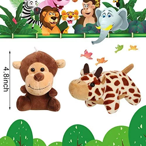 12 Mini Stuffed Jungle Animals Set - 4.8