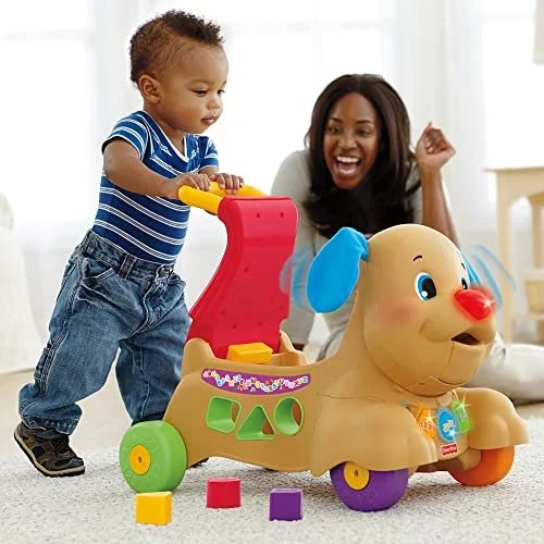 Fisher Price Laugh Learn Musical Baby Walker Stride To Ride Puppy Ride On Toy With Lights Songs Blocks For Infant To Toddler Imported Products from USA iBhejo