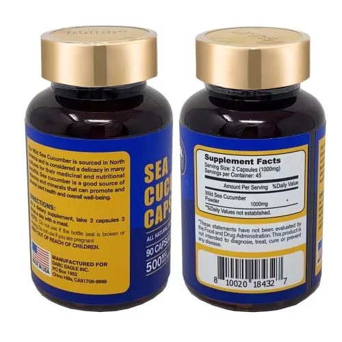 Dol Wild Caught Sea Cucumber Capsules Sea Cucumber Extract Supplement Super Natural Antioxidant, Immune Builder-90 Capsules (One Bottle) - Imported Products From USA