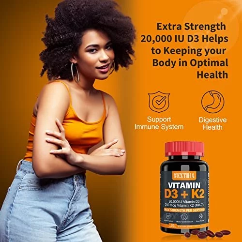 Vitamin D3 20,000 Iu + K2( Mk7 ) 200Mcg - Once Daily Dose, Optimal ...