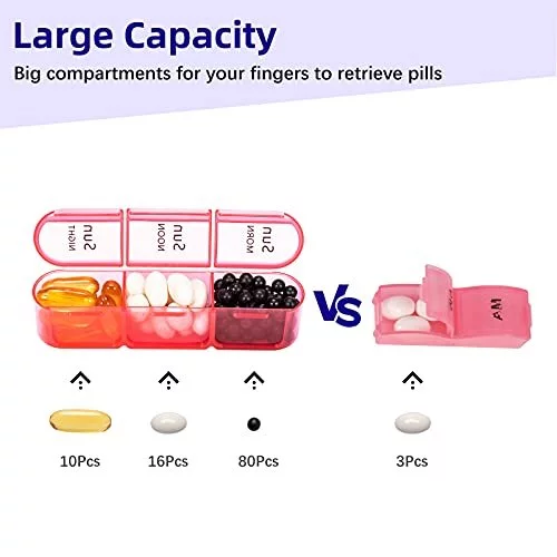 Weekly Pill Organizer Box Case Daily Use 3 Times a Day Lock Compartment  Vitamins