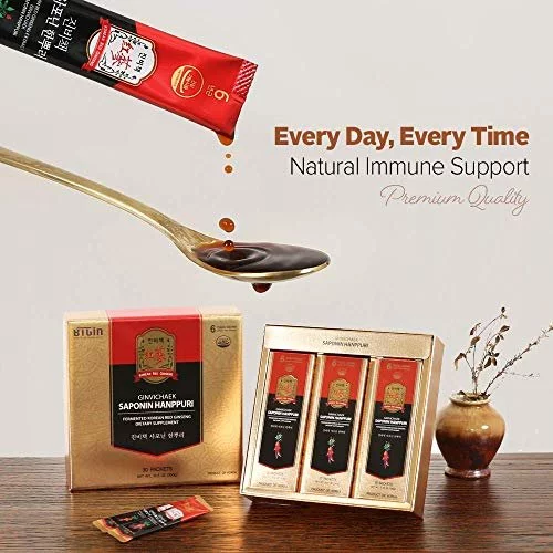 BTGIN Korean Red Ginseng Extract 3000mg Everyday, Saponin Hanppuri Immune Booster And Focus Supplement For Brain Enhancement With Ginsenoside Rg3 Panax Ginseng 6 Years Root 30packets In 1 Set