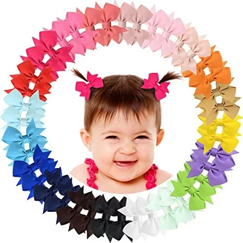 Alinmo Baby Hair Clips 2 Baby Girls Fully Lined Tiny Hair Bows Alligator Clips For Infants Toddlers In Pairs Imported Products from USA iBhejo
