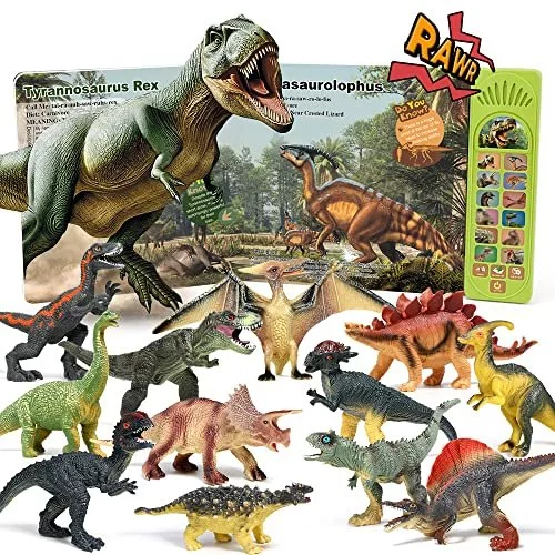 OENUX Dinosaur Toys with Interactive Sound Book for Kids 3-5