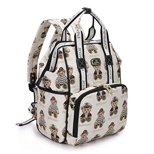 Pipi Bear Diaper Bag Backpack Stylish Cute Travel Baby Diaper Bag Jacquard Maternity Nappy Bag For Mom And Dad With Changing Pad Cream Imported Products from USA iBhejo