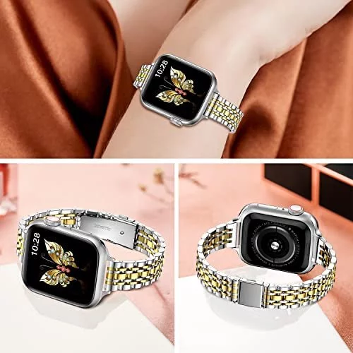 MioHHR Slim Metal Band Compatible with Apple Watch Band 41mm 40mm 38 mm Dressy Stainless Steel Chain Strap for Women iWatch Bands Series 8 7 6 5 4 3 Imported Products from USA iBhejo