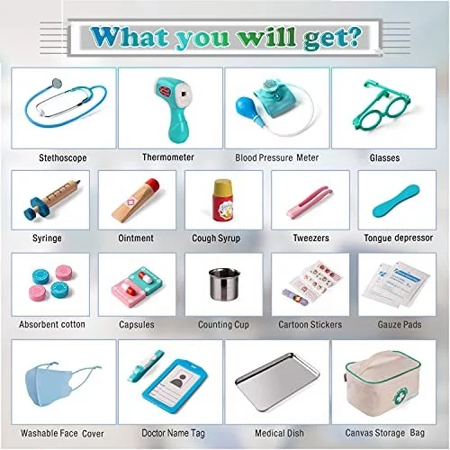 EFOSHM Kids Doctor kit 27 Piece Toys Medical Kit with Stethoscope Stainsteel Tray and Iodine Cup Role Doctor playset with Signable Washable Medical Imported Products from USA iBhejo