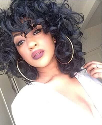 Elim Curly Wigs For Black Women Short Kinky Curly Black Wigs For