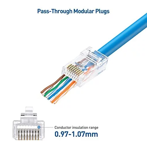 Cable Matters Cat 6 RJ45 Connectors - 100 Pack Pass Through Modular Plugs With Boots