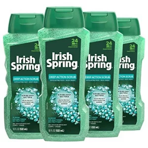 Irish Spring Exfoliating Men's Body Wash Shower Gel, Deep Action Scrub - 18 fluid ounce (4 Pack)