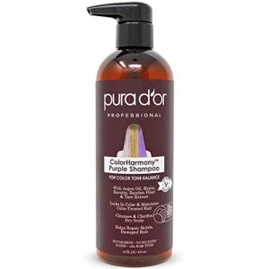 PURA D'OR ColorHarmony Purple Shampoo (16oz) For Bleached, Blonde, Silver & Color Treated Hair - Keratin, Bamboo Fiber, No Sulfates, Natural Ingredie