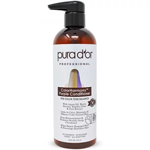 PURA D'OR ColorHarmony Purple Conditioner (16oz) For Bleached, Blonde, Silver & Color Treated Hair - Keratin, Bamboo Fiber, No Sulfates, Natural Ingr