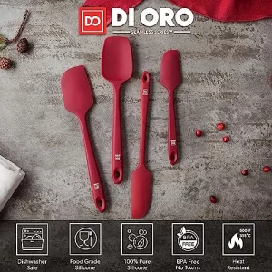 Di Oro Silicone Spatula Set - Rubber Kitchen Spatulas For Baking, Cooking, & Mixing - 600F Heat-Resistant & Bpa Free Silicone Scraper Spatulas For N