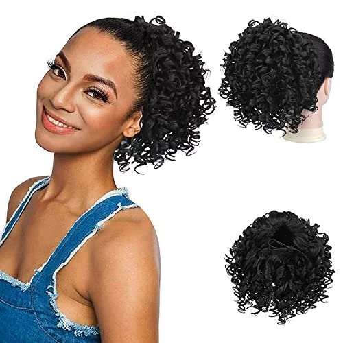 PEACOCO Short Curly Ponytails Drawstring Ponytail Hair Piece for