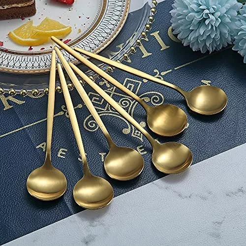 Matt Gold Teaspoons 6 Piece 6.6 Spoons Silverware Stainless Steel Small Spoons Tea Spoons for Home Kitchen or Restaurant Dishwasher Safe Matt Imported Products from USA iBhejo