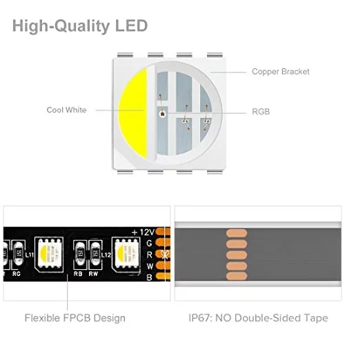 BTF-LIGHTING 5050 RGBW RGB+Cool White(6000K-7000K) 4 Colors In 1 LED 16 ...