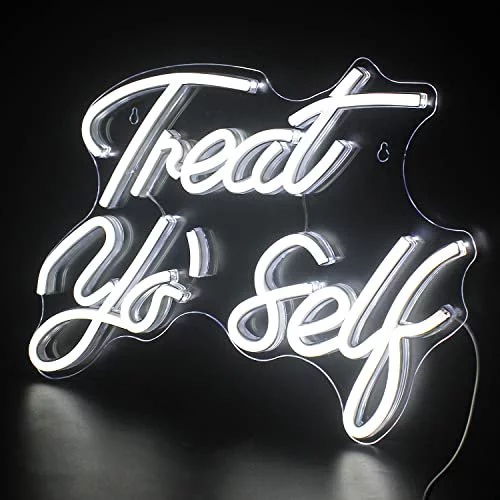 Simple Vivid high quality Bright White “Treat Yo’ Self” LED Night Light Sign Room Wall Decor