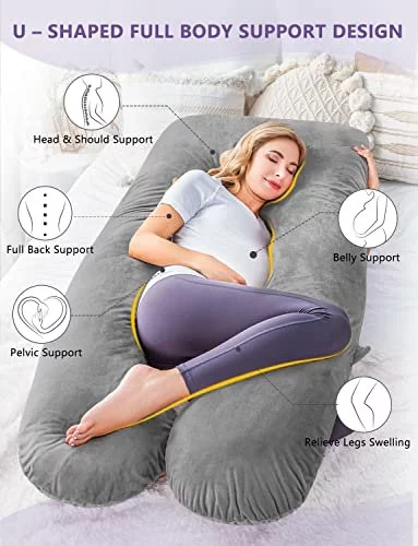 Meiz Pregnancy Pillow U Shaped Pregnancy Body Pillow with Zipper Removable Cover Gray Velvet Imported Products from USA iBhejo