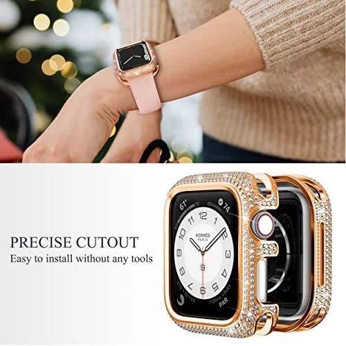 Baihuiam Bling Cases Compatible With Apple Watch 45Mm Series 7 Series 8 Stainless Metal Protective Case With Sparkling Rhinestones Diamond Bezel Cov Imported Products from USA iBhejo