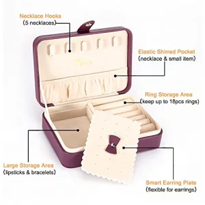 Voova Small Jewelry Organizer Box, Travel Jewelry Case for Women Teen Girls, Mini PU Leather Portable Jewellery Storage Boxes Holder with Smart Earri