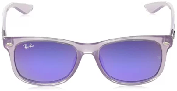 Ray-Ban Junior Kids RJ9052SF New Wayfarer Low Bridge Fit Square Sunglasses, Opal PurpleGreen Mirrored Blue Gradient Violet, 50 mm