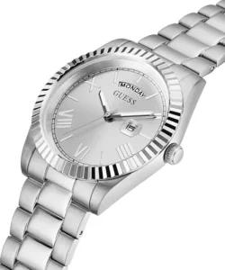 GUESS Mens Dress 44mm Watch Silver-Tone Case Silver-Tone Dial Silver-Tone Bracelet