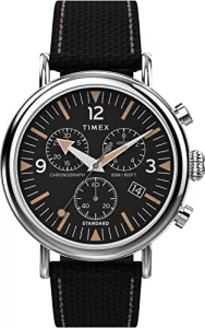 Timex Mens Chronograph 41mm Watch - Black Strap Black Dial Silver-Tone Case
