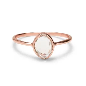 Pura Vida Rose Gold Organic Stone Ring - Handmade with Clear Quartz, Brass Base - Womens Boho Ring, Size 9