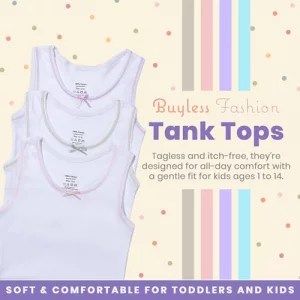 Buyless Fashion Tank Tops for Girls- Sleeveless Cami Tanks Cotton Undershirts for Dance Gymnastics Kids Toddler Size 4 Pack - TW14-GW-9-10 White