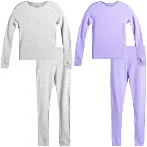 Rene Rofe Girls Thermal Underwear Set 4 Piece Waffle Knit Top and Long Johns 2T-16 Size 3T LavenderHeather Grey