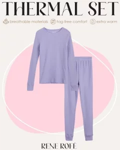 Rene Rofe Girls Thermal Underwear Set 4 Piece Waffle Knit Top and Long Johns 2T-16 Size 3T LavenderHeather Grey