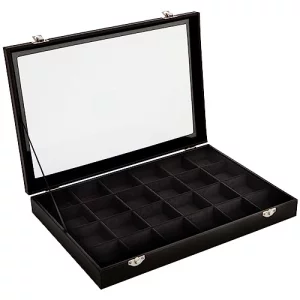 Juvale Black Velvet Jewelry Display Tray Organizer Case, Rock Collection Box for Gemstones, Crystals, Pendants 24 Slots, 14 x 9.5 x 2 In