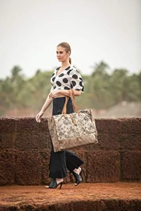 Myra Bag Floweret Upcycled Canvas Cowhide Leather Weekender Bag S-1274