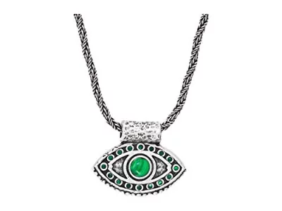 Alex and Ani 32 Evil Eye Adjustable Statement Necklace SilverGreen One Size