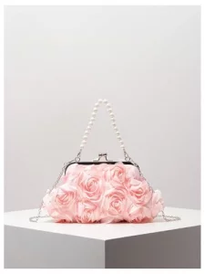 Verdusa Womens 3D Floral Crossbody Bags Rose Evening Bag Clutch Purses Top Handle Satchel Handbags Pink One-Size