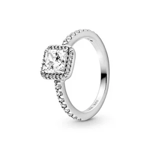 PANDORA Square Sparkle Halo Ring - Sterling Silver Ring for Women - Layering or Stackable Ring - Sterling Silver with Clear Cubic Zirconia - Gift for