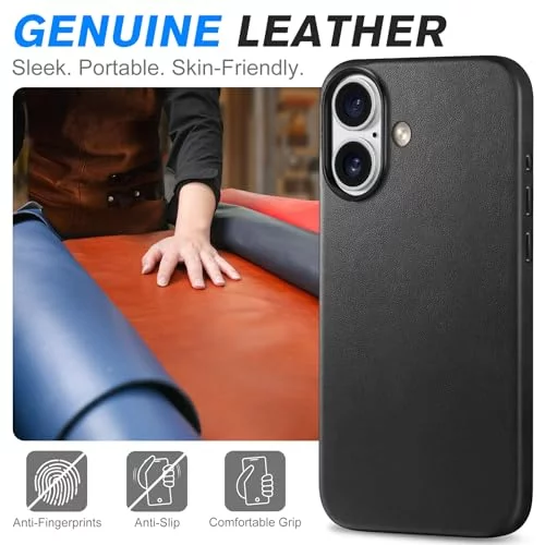 SHIELDON Case for iPhone 16 6.1 2024, Genuine Leather Magnetic Wireless Charging Slim Fit Elegant Non- SHIELDON Case for iPhone 16 6.1 2024, Genuine Leather Magnetic Wireless Charging Slim Fit Elegant Non-