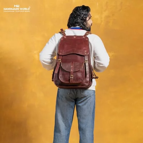 Handmade World Vintage Full Grain 21 Inch Leather Laptop LARGE Backpack Casual Bookbag Daypack Camping Travel Handmade World Vintage Full Grain 21 Inch Leather Laptop LARGE Backpack Casual Bookbag Daypack Camping Travel