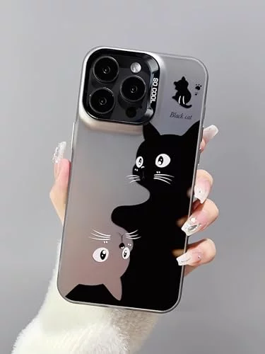 AUCAN Cute Black Cat Animals Phone Case for iPhone 16 6.1 inch, Art Cartoon  Soft Slim