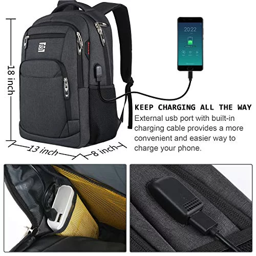 anti theft laptop travel backpack with usb plug charging port OIWAS 17" Anti-Theft Black & Gray Black offers LIGHT Anti Theft Laptop Backpack Travel