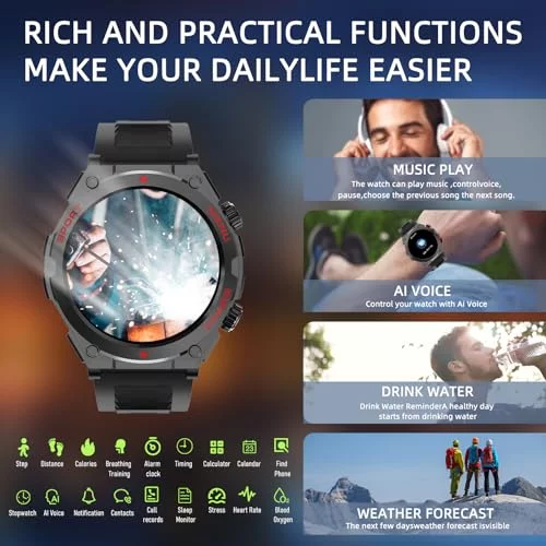 81YVCzUe6LL._AC_UF894,  Military Smart Watch, 1.52-Inch Touch Screen Tactical Smartwatch with Text and main image 1