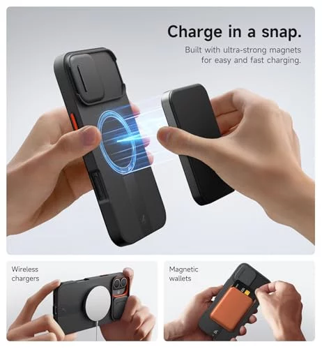 SURITCH for iPhone 16 Plus Case with Magnetic Camera Slide Cover and  Adjustable Kickstand, Compatible with