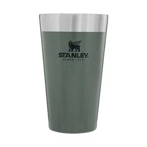 STANLEY Adventure Inulsated Stacking Beer Pint Glass, 16oz Stainless Steel Double Wall Rugged Metal Drinking Tumbler Hammertone Green
