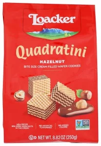 Loacker Quadratini Hazelnut Wafer Cookies - 30 Less Sugar - Premium Crispy Bite Size Wafers with Hazelnut Cream Filling - Resealable Family Pack - NO