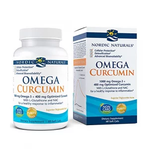 Nordic Naturals Omega Curcumin, Lemon - 60 Soft Gels - 1000 mg Omega-3 + 400 mg Optimized Curcumin - Combats Cellular Stress - Contains L-Glutathione