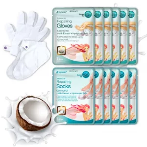 Epielle Intensive Repairing Hand Masks - 6 Pack Deep Moisture Gloves for Dry, Cracked Hands Enriched with Coconut Oil Milk Extract Korean Skincare