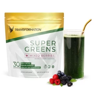 Transformation Super Greens Superfood Green Juice Powder - Immune Energy Support Natural Ingredients Detoxifying Alkalizing Minerals - Spirulina,