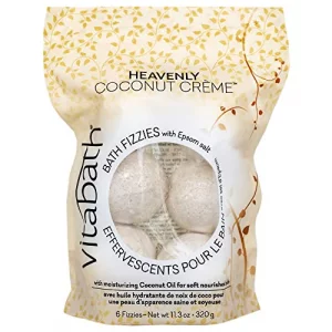 Vitabath Heavenly Coconut Crme Bath Fizzies with Epsom Salt Relax Nourish Unwind Body & Mind Calming Aromatherapy for Muscle Soreness & Reviving Sk